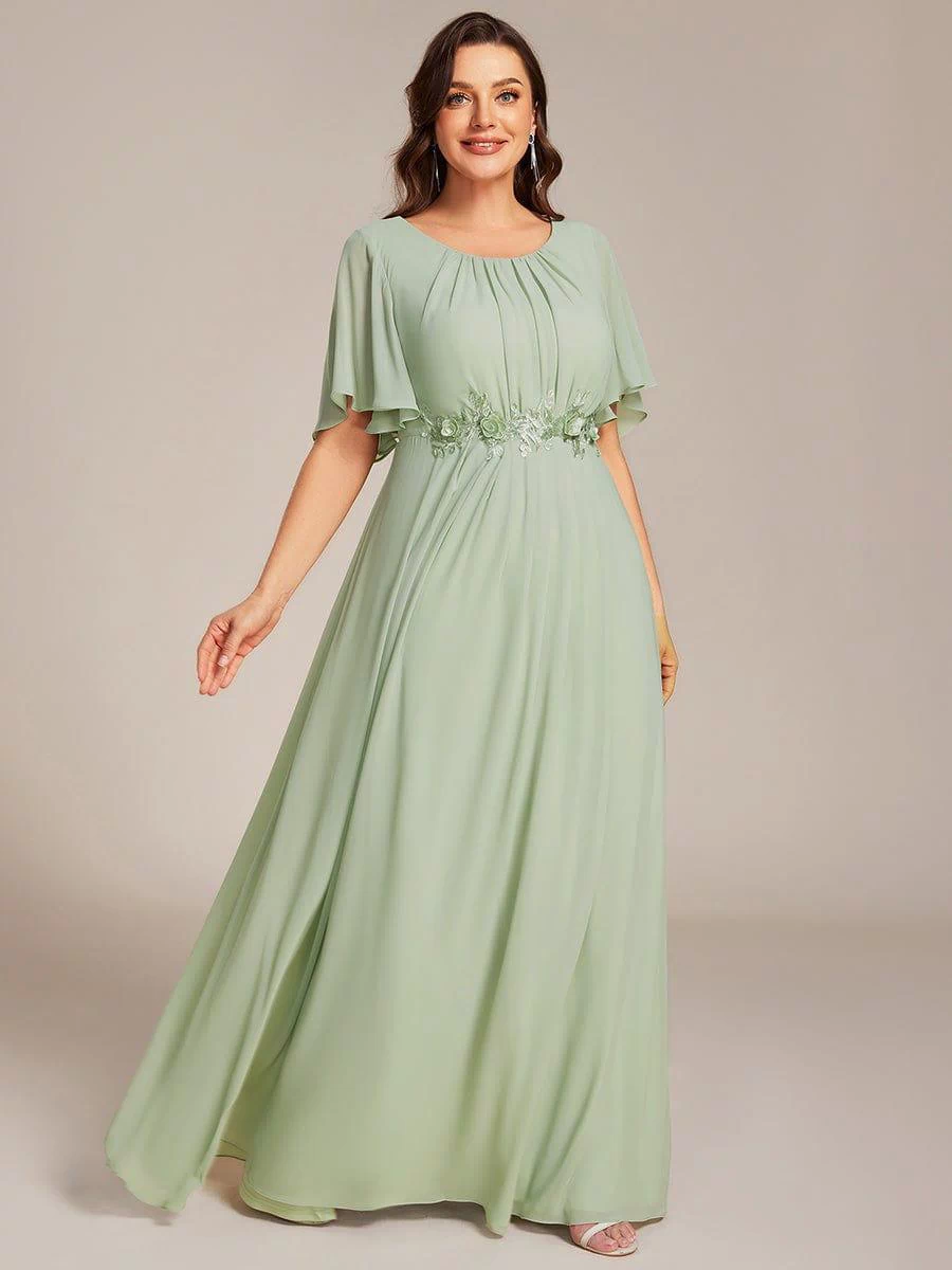 Plus Size Pleated Waist Applique Maxi Bridesmaid Dress #color_Mint Green