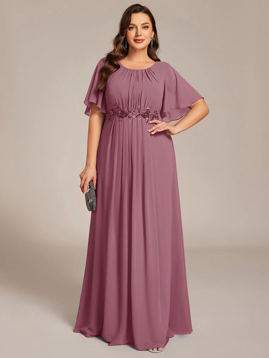 Plus Size Pleated Waist Applique Maxi Bridesmaid Dress #color_Purple Orchid