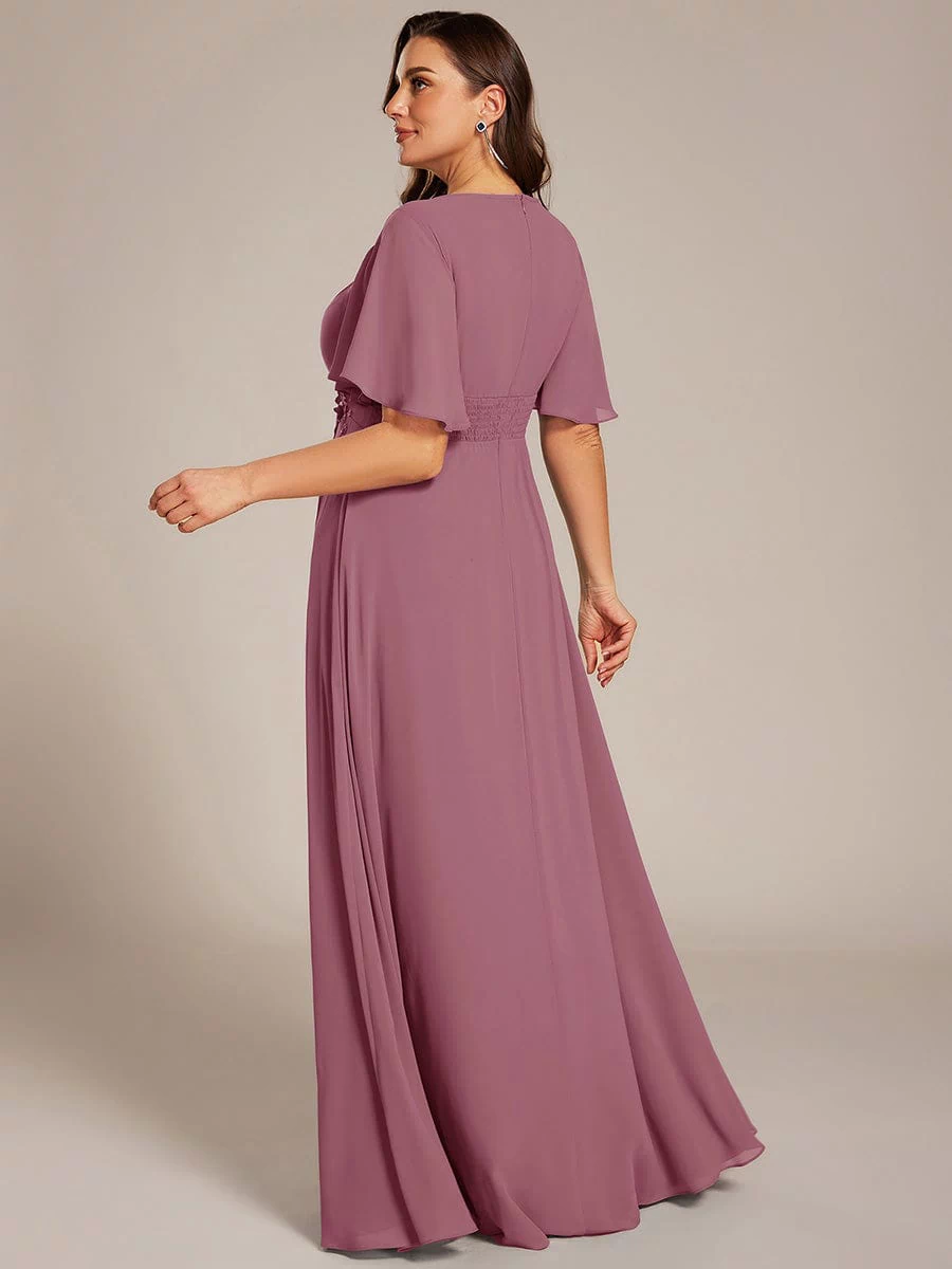 Plus Size Pleated Waist Applique Maxi Bridesmaid Dress #color_Purple Orchid