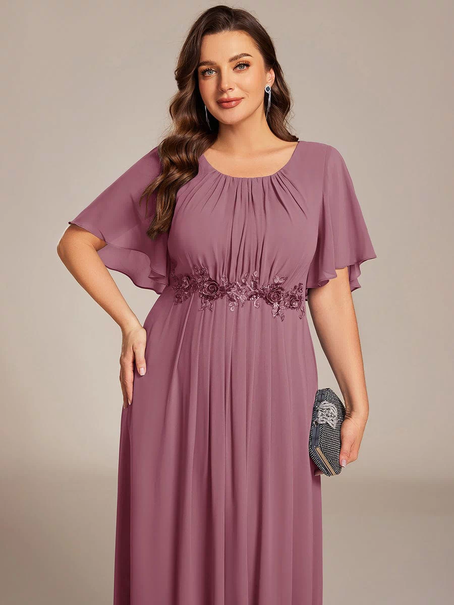 Plus Size Pleated Waist Applique Maxi Bridesmaid Dress #color_Purple Orchid