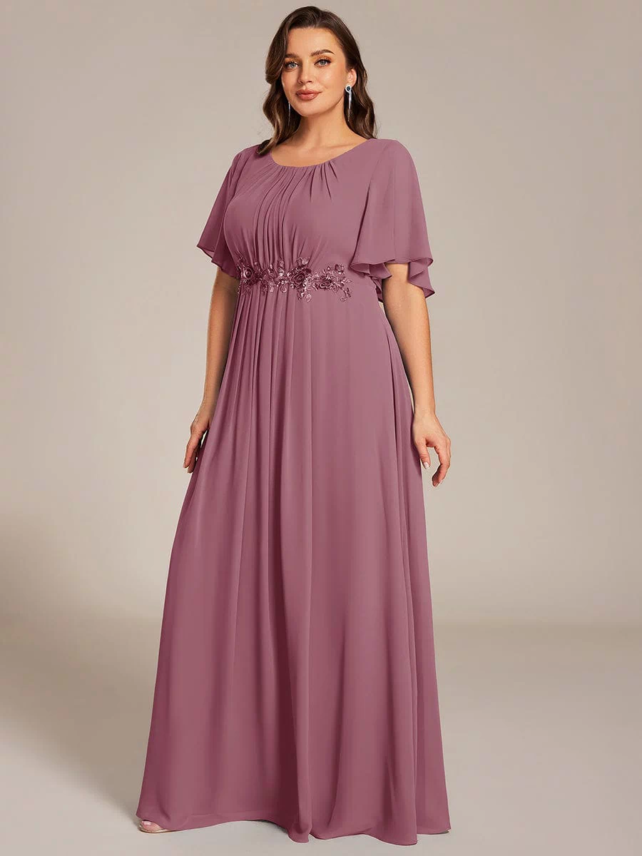 Plus Size Pleated Waist Applique Maxi Bridesmaid Dress #color_Purple Orchid