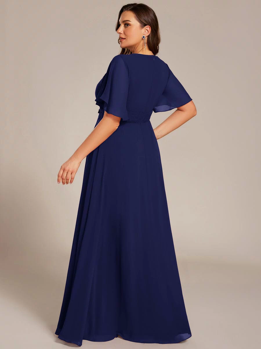 Plus Size Pleated Waist Applique Maxi Bridesmaid Dress #color_Navy Blue
