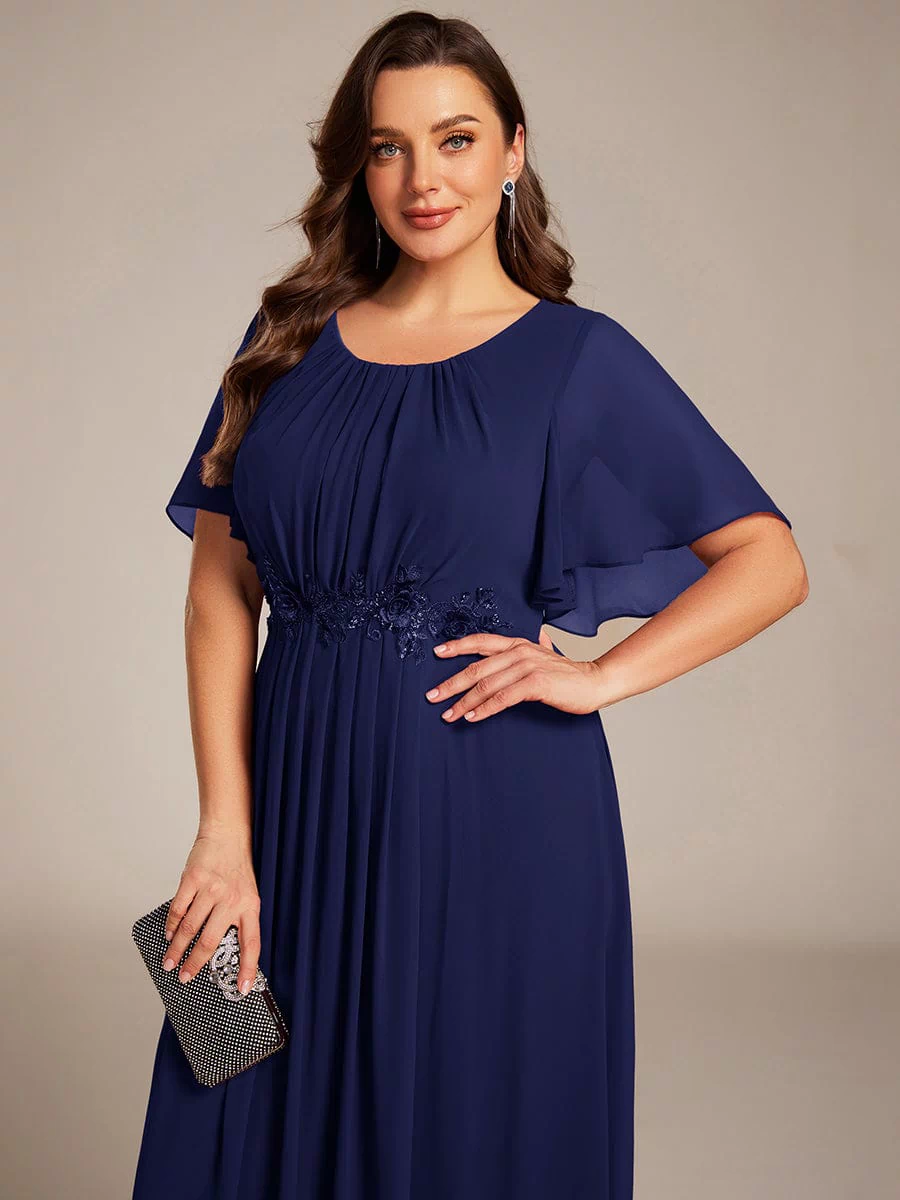 Plus Size Pleated Waist Applique Maxi Bridesmaid Dress #color_Navy Blue