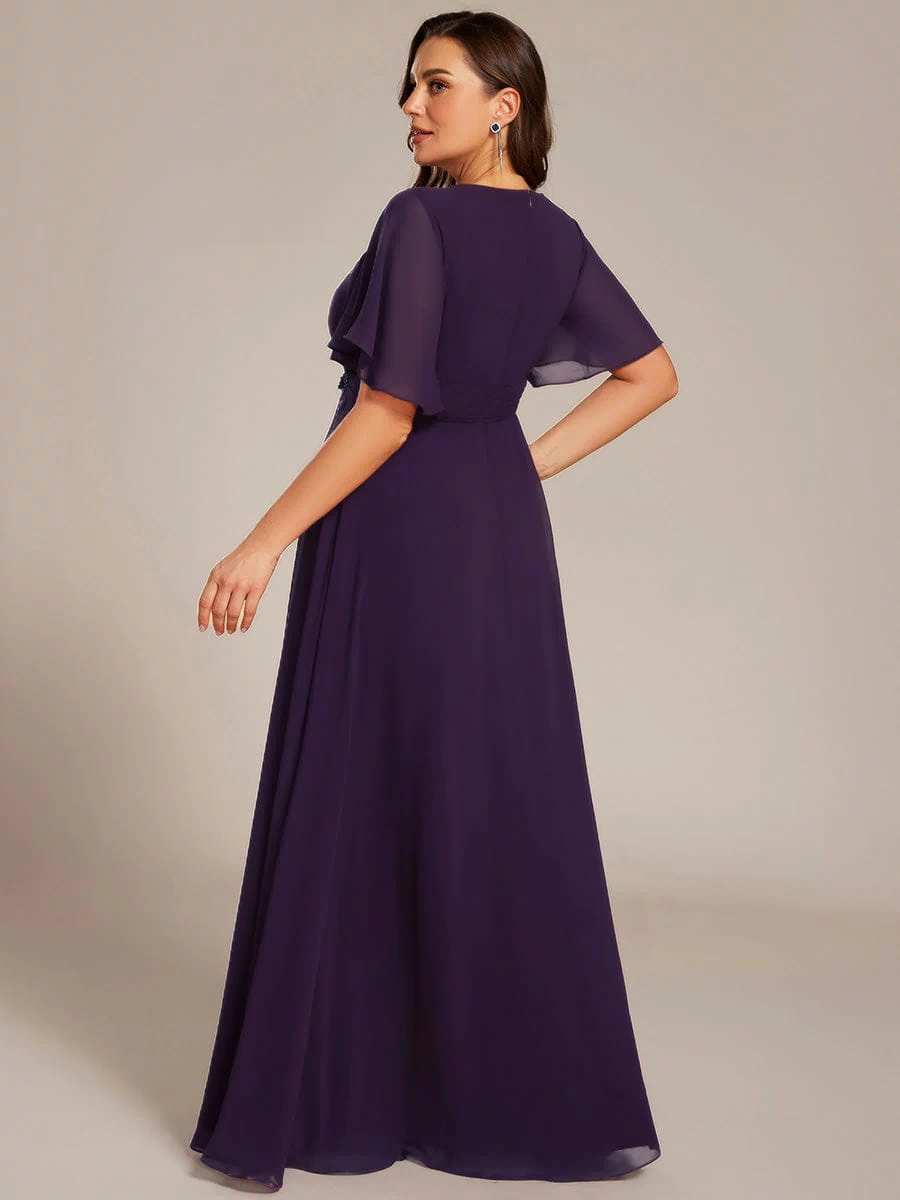 Plus Size Pleated Waist Applique Maxi Bridesmaid Dress #color_Dark Purple