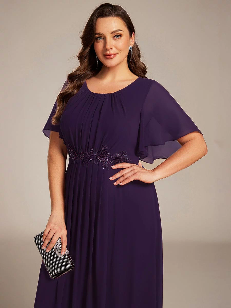 Plus Size Pleated Waist Applique Maxi Bridesmaid Dress #color_Dark Purple