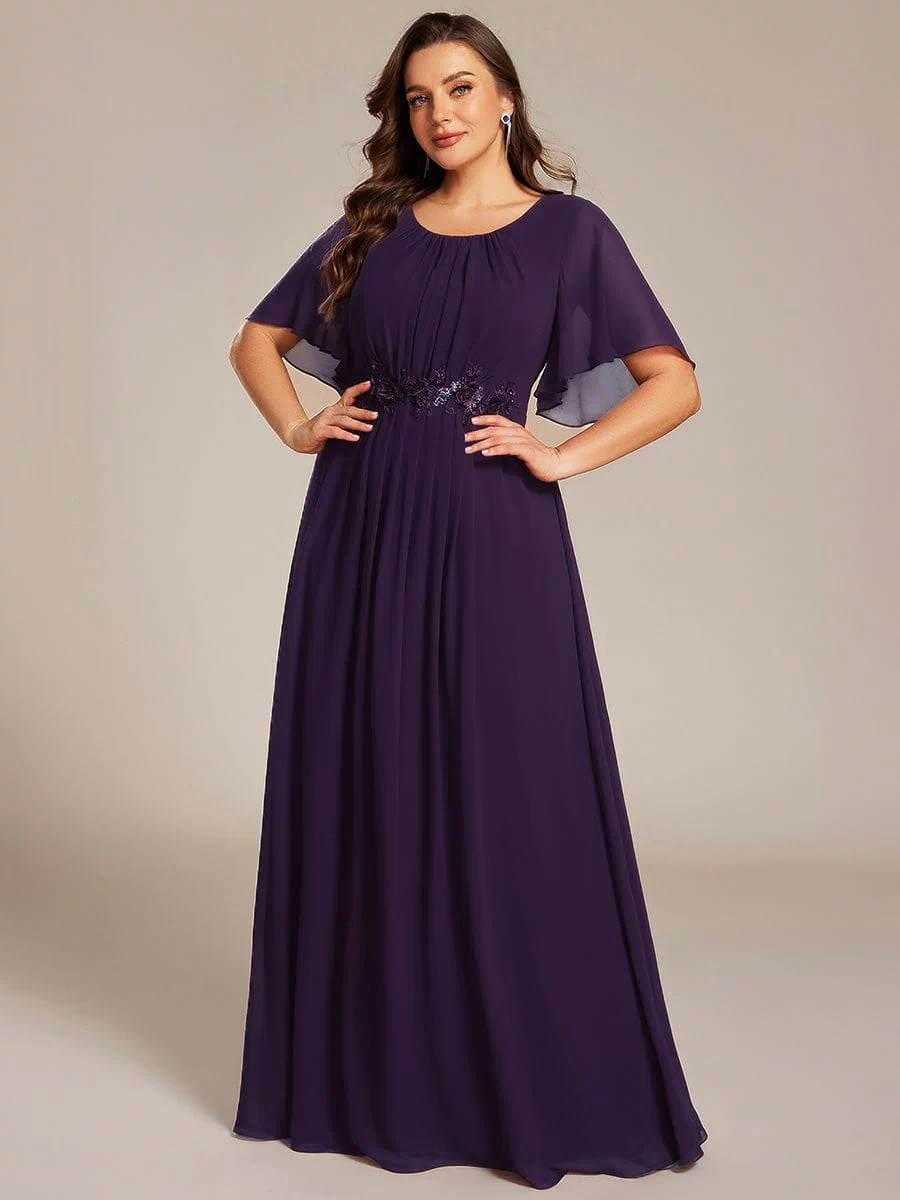 Plus Size Pleated Waist Applique Maxi Bridesmaid Dress #color_Dark Purple