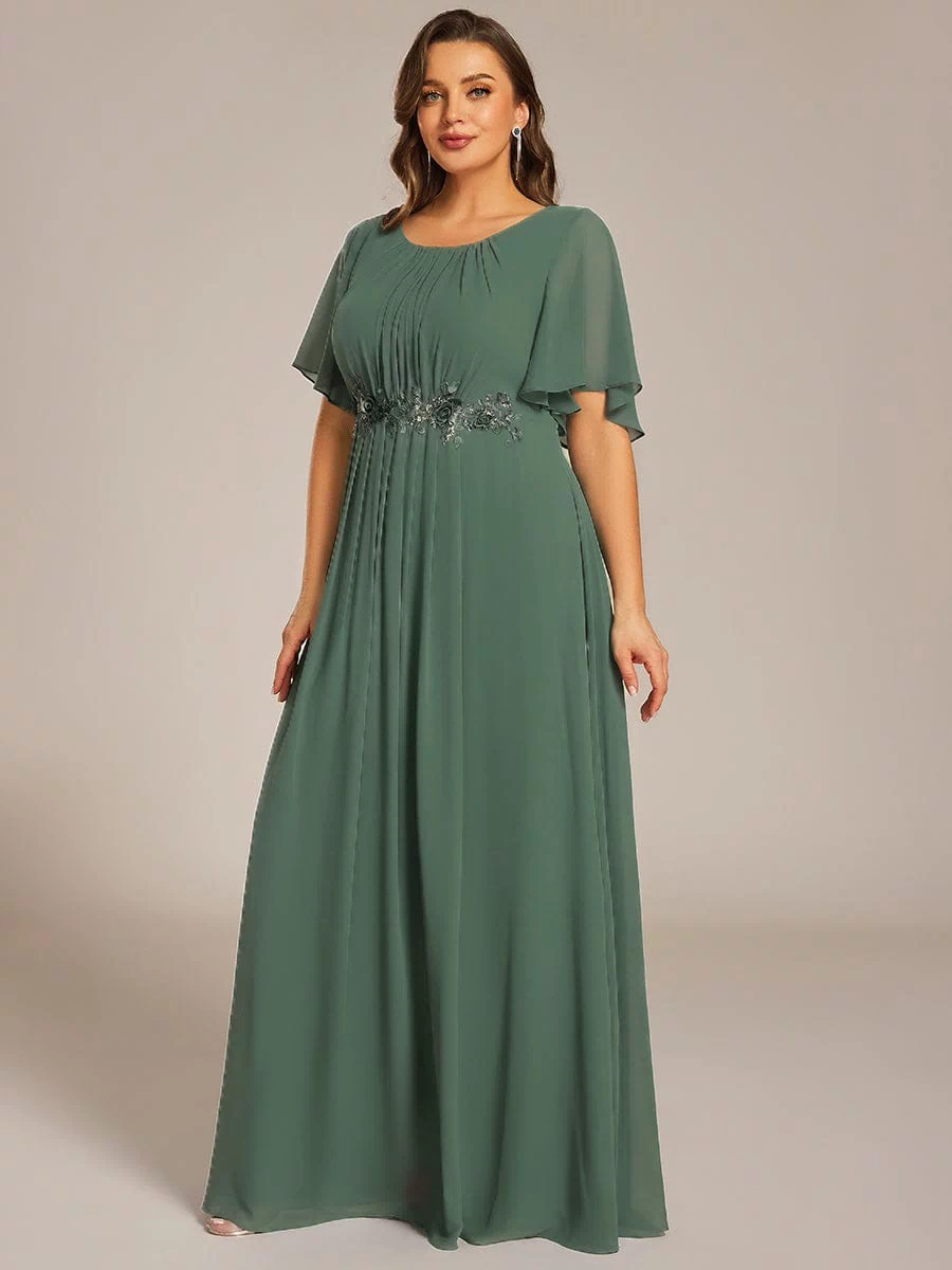 Plus Size Pleated Waist Applique Maxi Bridesmaid Dress #color_Eucalyptus