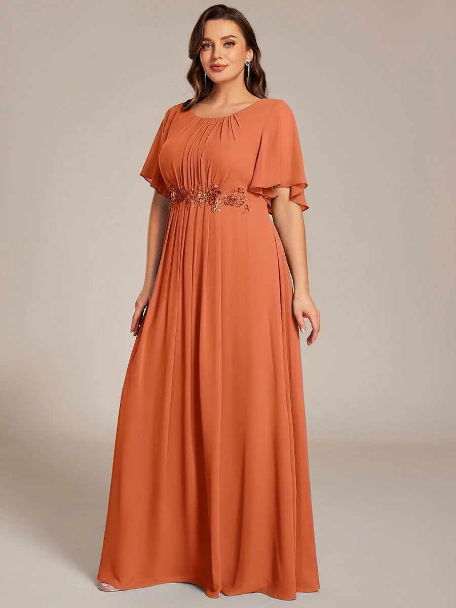 Plus Size Pleated Waist Applique Maxi Bridesmaid Dress #color_Brandied Melon