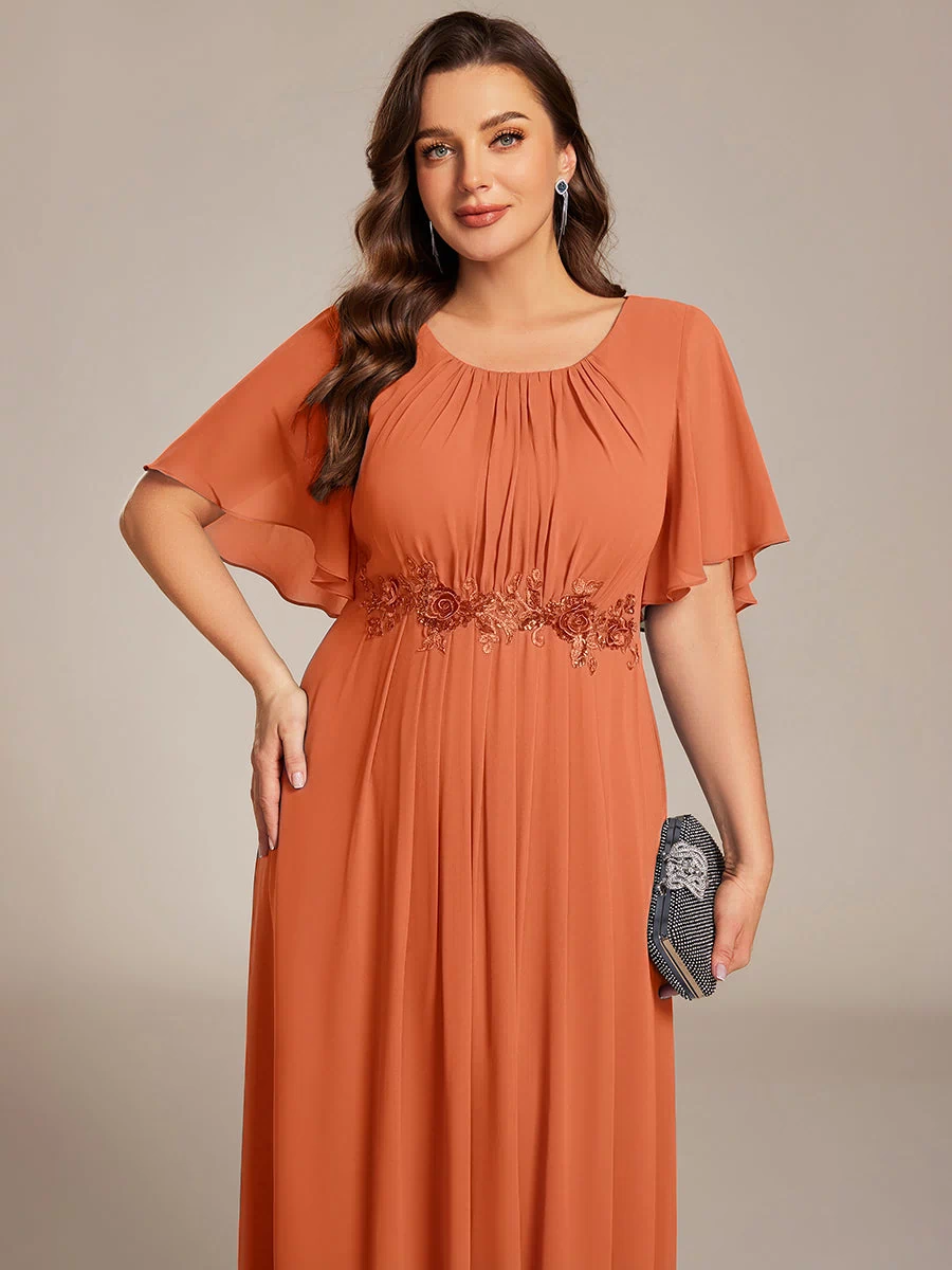Plus Size Pleated Waist Applique Maxi Bridesmaid Dress #color_Brandied Melon