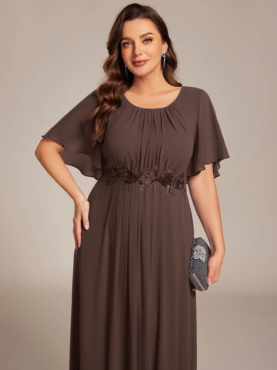 Plus Size Pleated Waist Applique Maxi Bridesmaid Dress #color_Espresso
