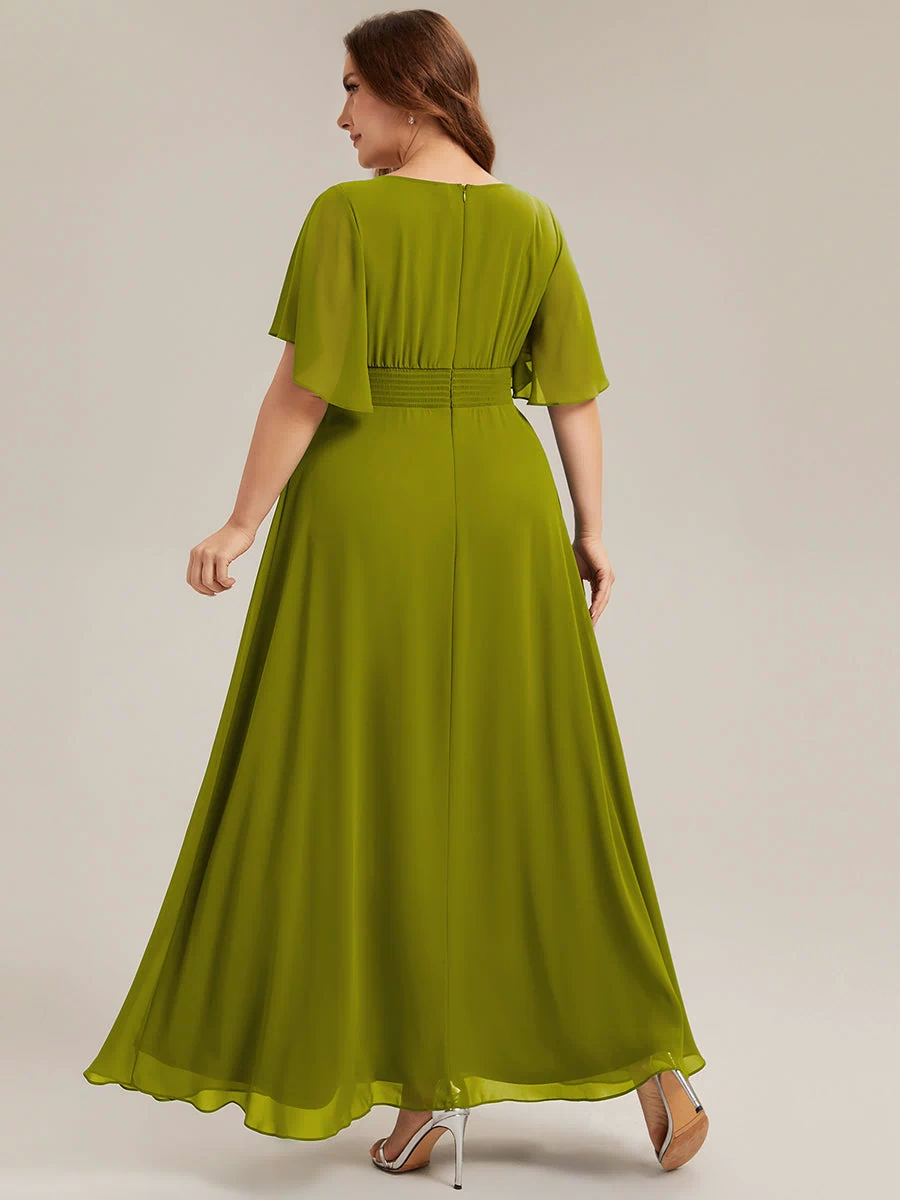 Plus Size Pleated Waist Applique Maxi Bridesmaid Dress #color_Citron
