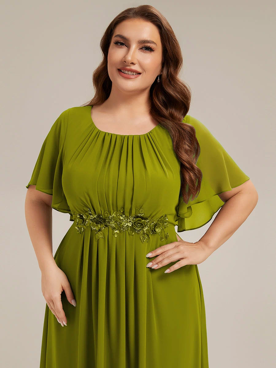 Plus Size Pleated Waist Applique Maxi Bridesmaid Dress #color_Citron