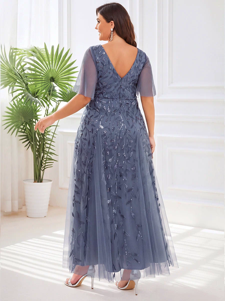 Plus Size Floor Length Formal Evening Gowns for Weddings #color_Dusty Blue