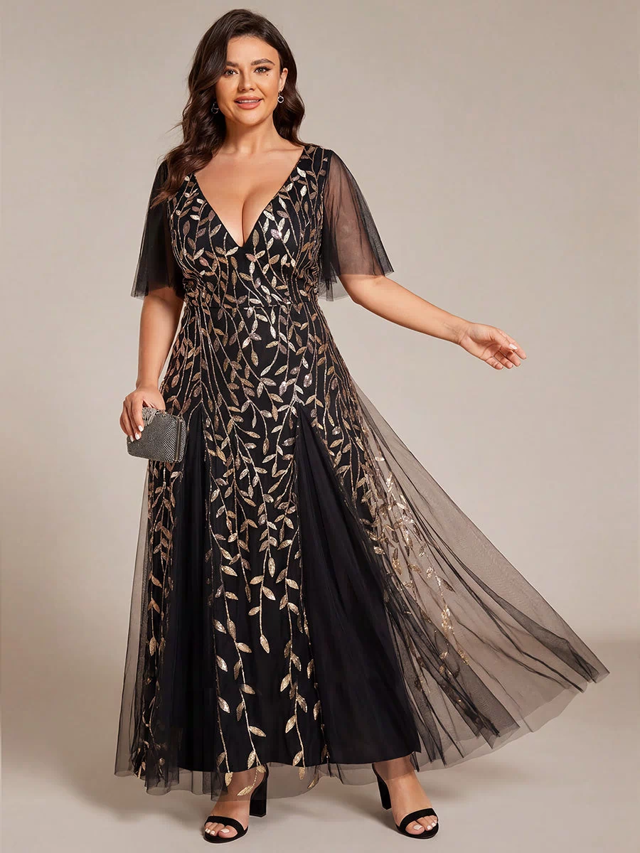 Plus Size Floor Length Formal Evening Gowns for Weddings #color_Black & Gold
