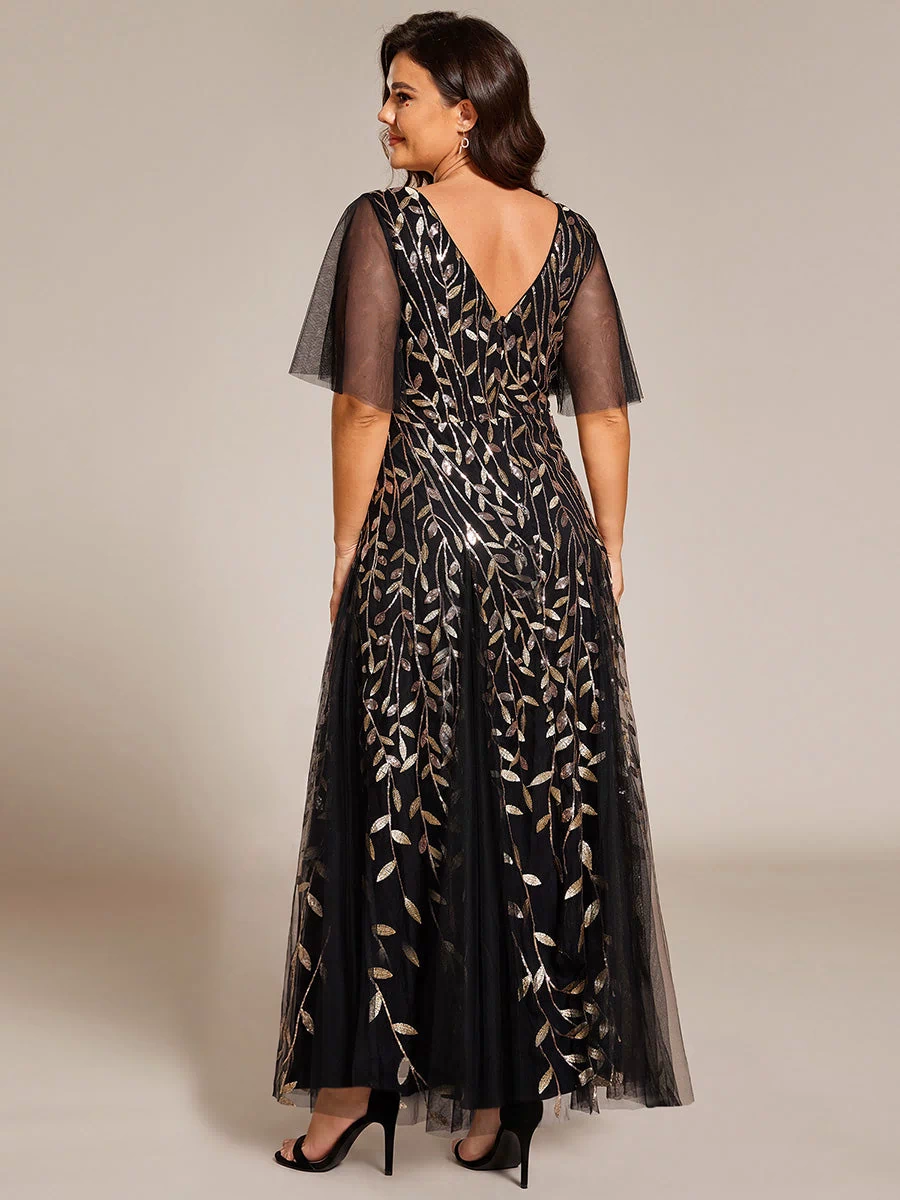Plus Size Floor Length Formal Evening Gowns for Weddings #color_Black & Gold