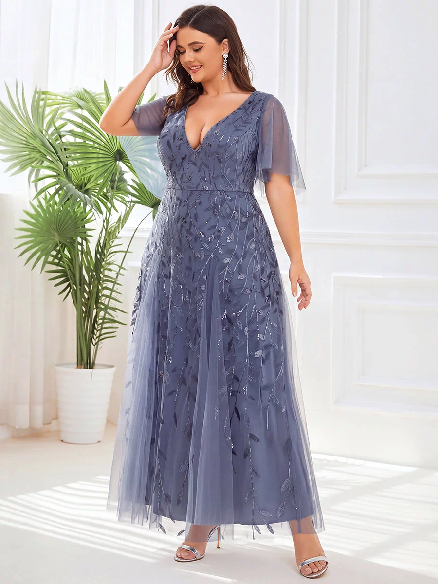 Plus Size Floor Length Formal Evening Gowns for Weddings #color_Dusty Blue