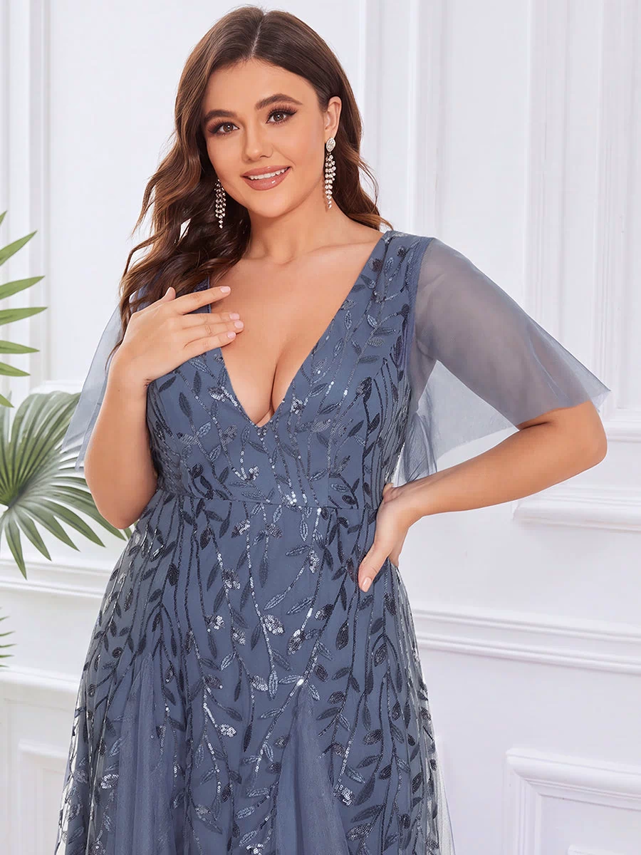 Plus Size Floor Length Formal Evening Gowns for Weddings #color_Dusty Blue
