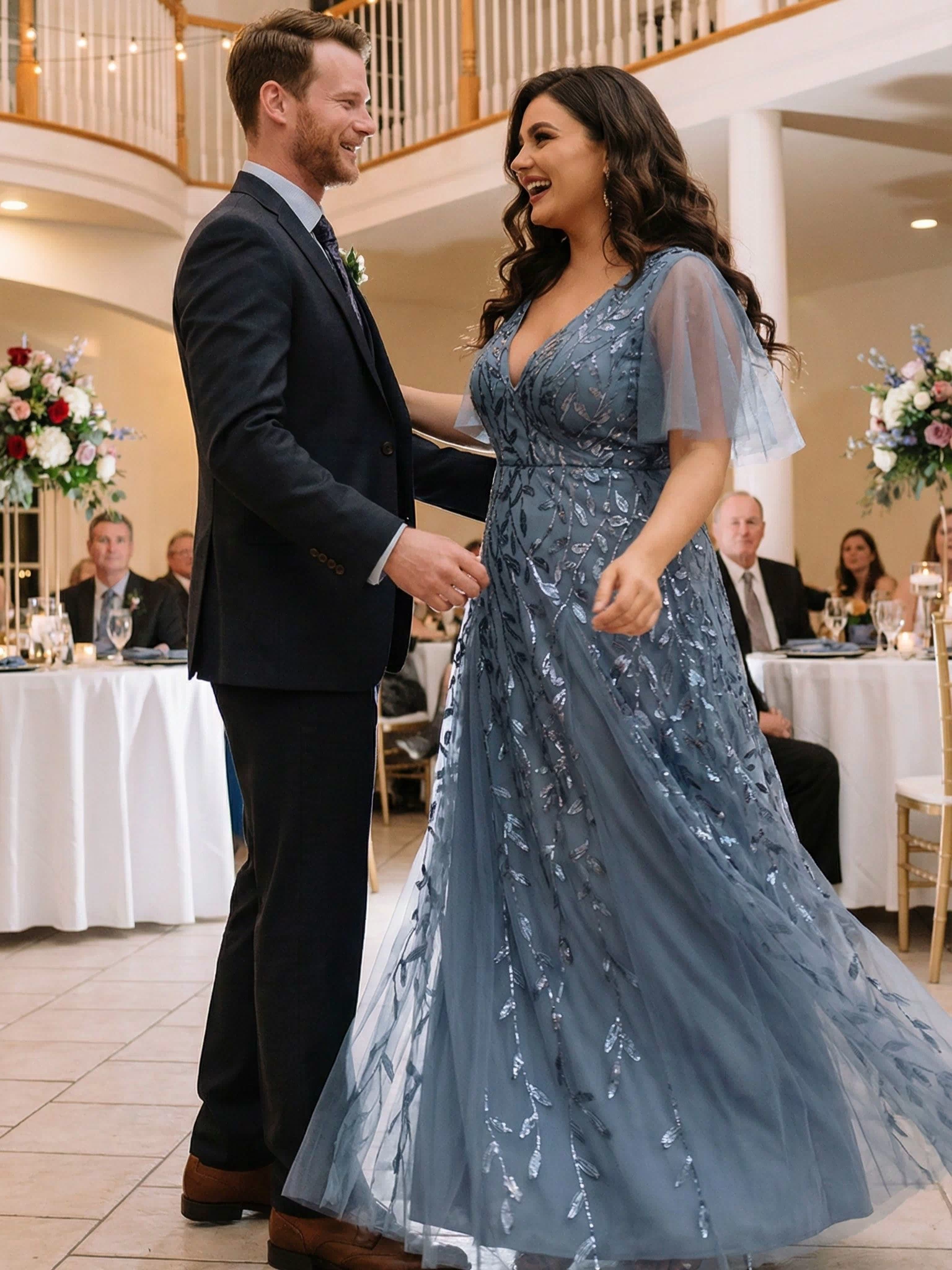 Plus Size Floor Length Formal Evening Gowns for Weddings #color_Dusty Blue