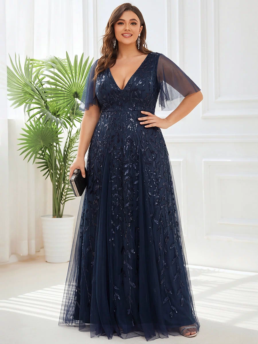 Plus Size Floor Length Formal Evening Gowns for Weddings #color_Navy Blue