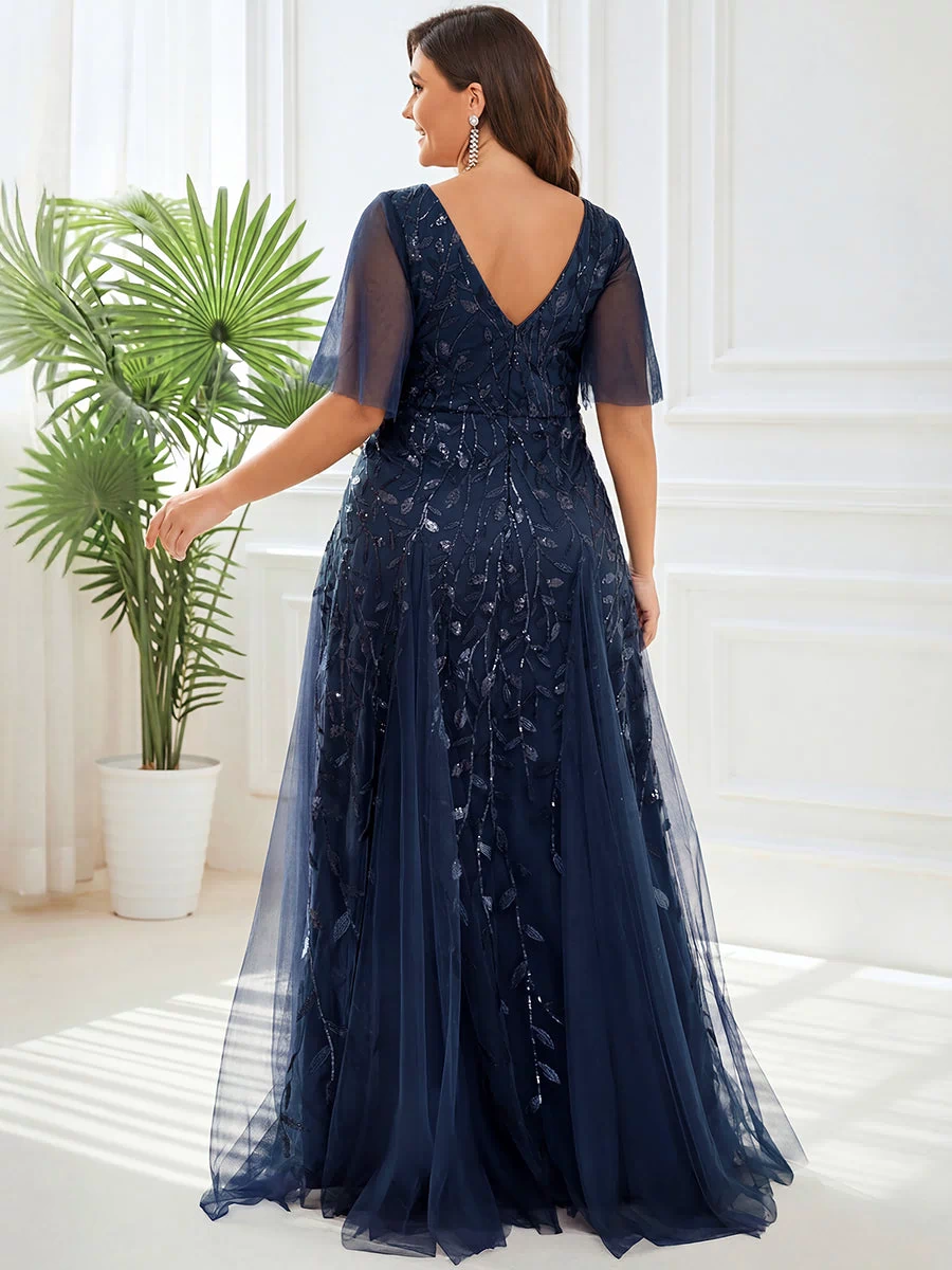 Plus Size Floor Length Formal Evening Gowns for Weddings #color_Navy Blue
