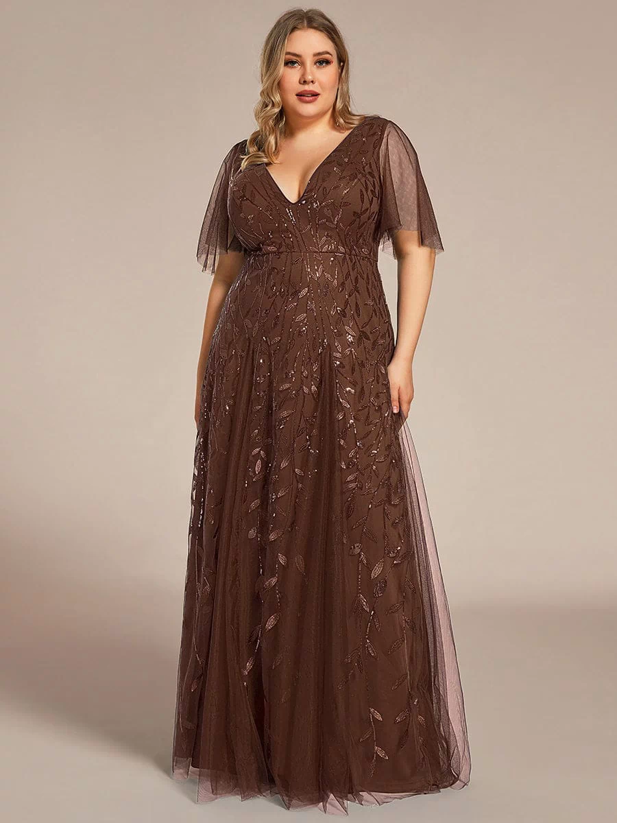 Plus Size Floor Length Formal Evening Gowns for Weddings #color_Brown