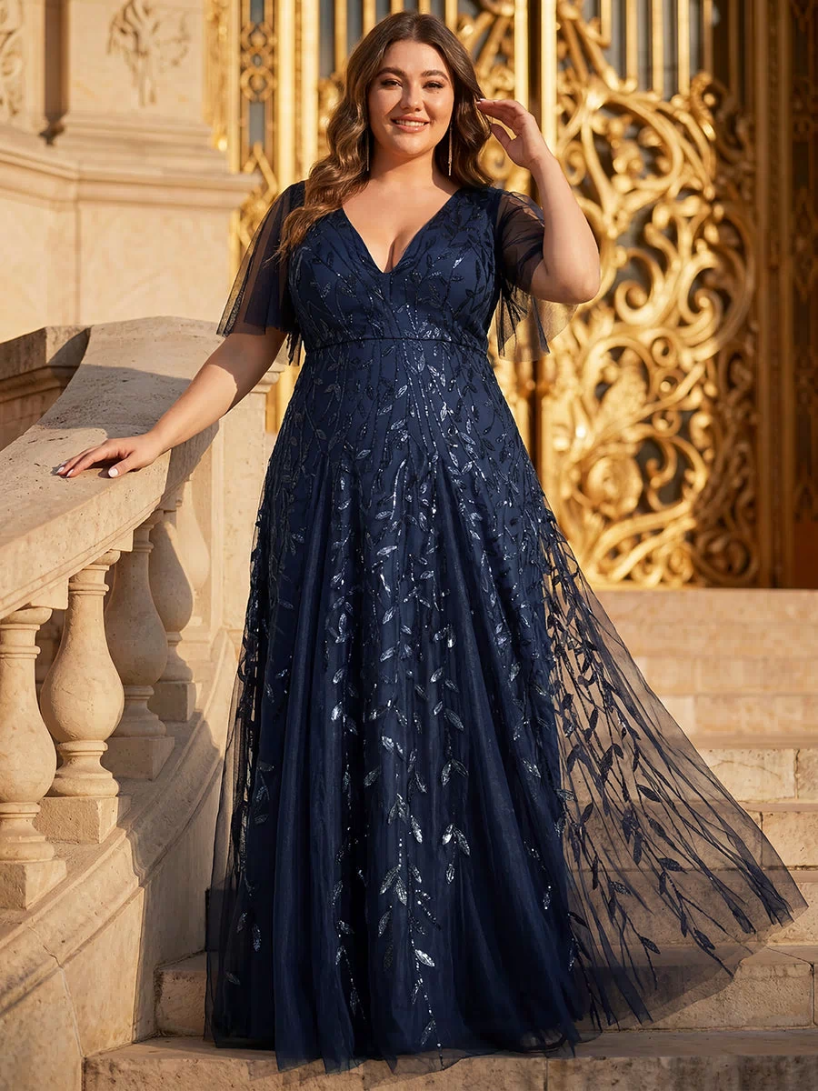 Plus Size Floor Length Formal Evening Gowns for Weddings #color_Navy Blue