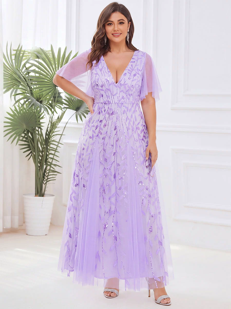 Plus Size Floor Length Formal Evening Gowns for Weddings #color_Lavender 