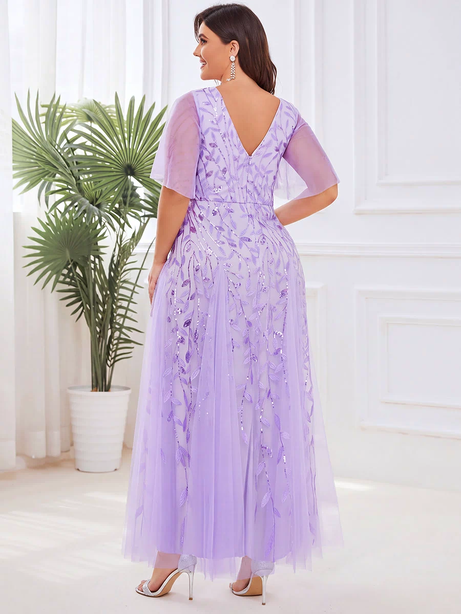 Plus Size Floor Length Formal Evening Gowns for Weddings #color_Lavender 