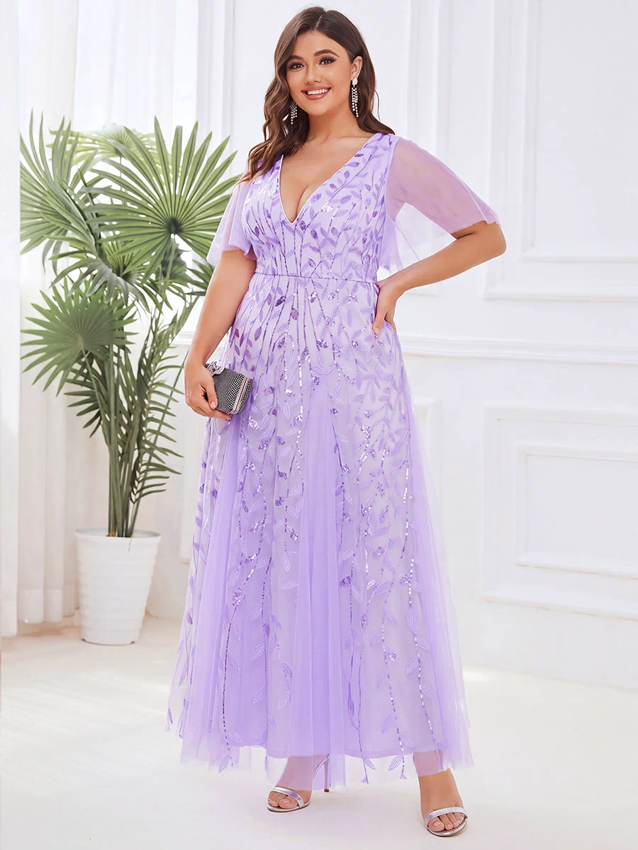 Plus Size Floor Length Formal Evening Gowns for Weddings #color_Lavender 