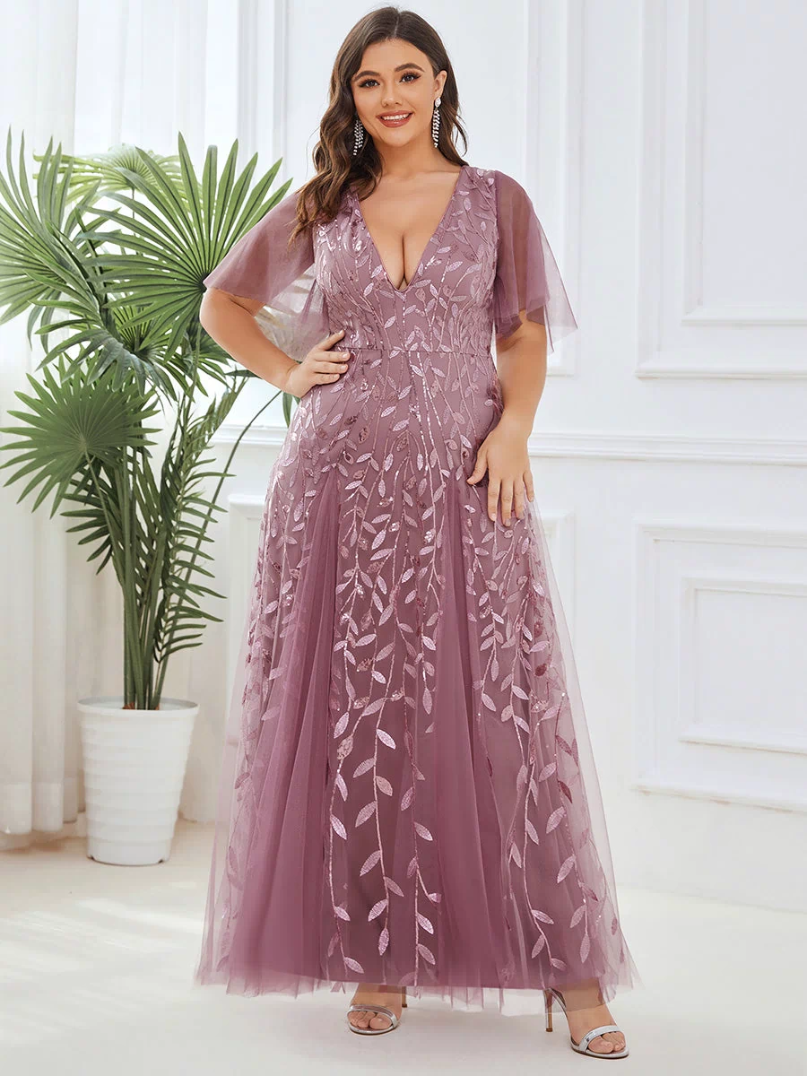 Plus Size Floor Length Formal Evening Gowns for Weddings #color_Purple Orchid 