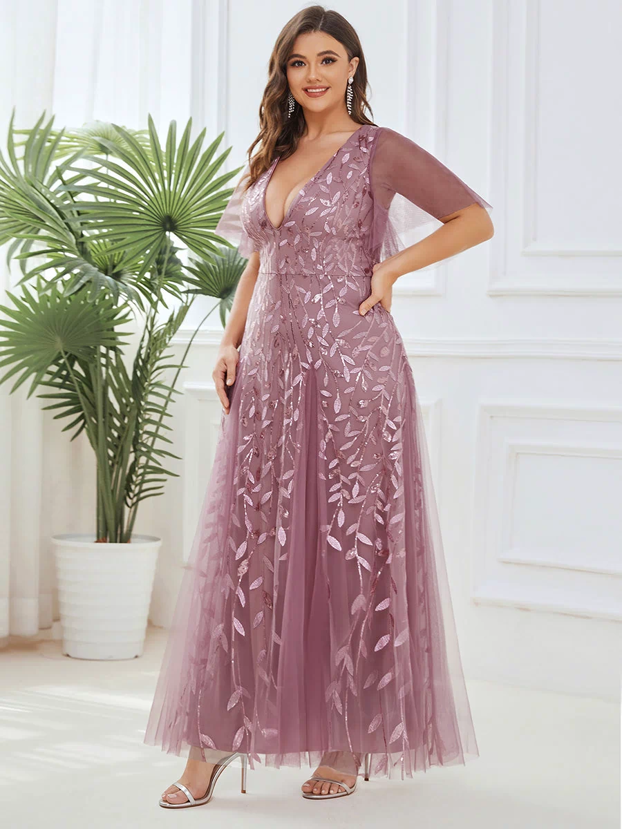 Plus Size Floor Length Formal Evening Gowns for Weddings #color_Purple Orchid 