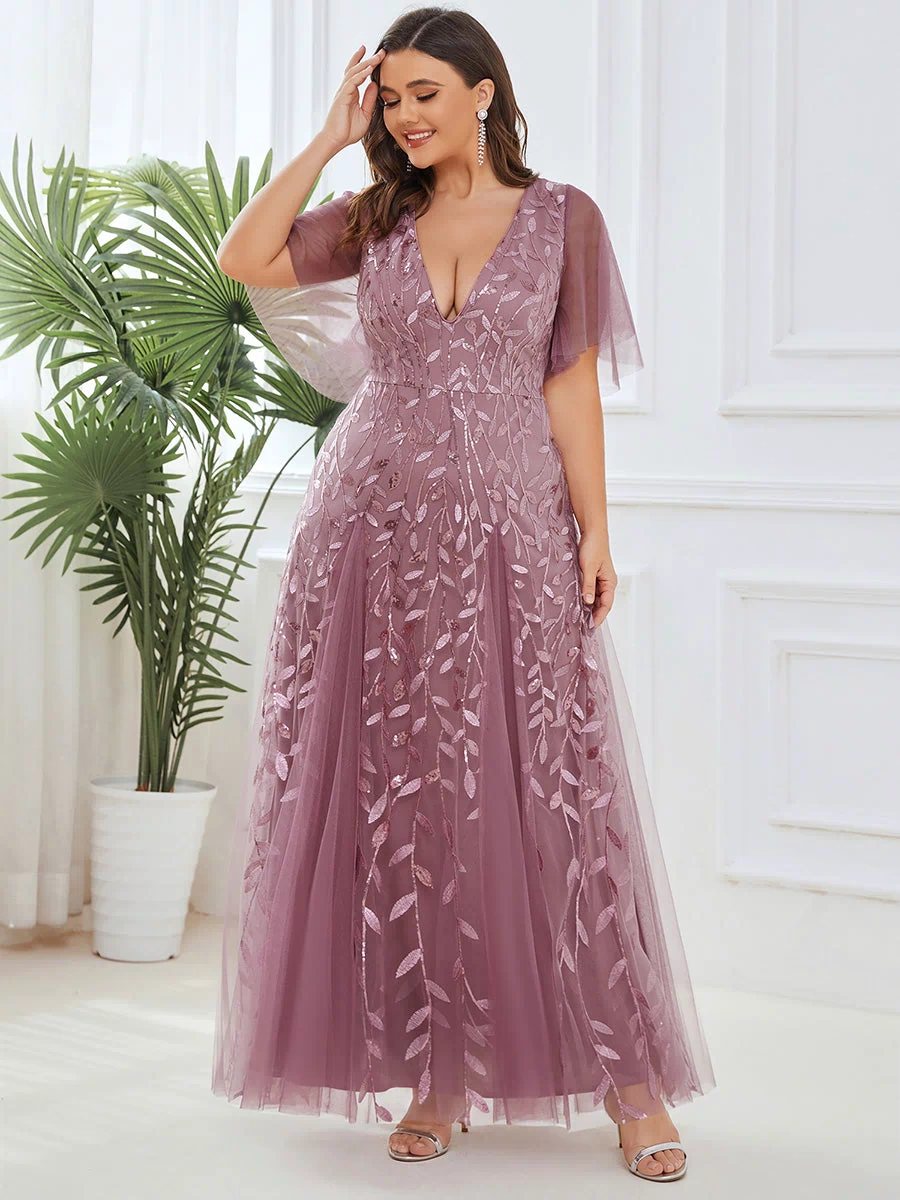 Plus Size Floor Length Formal Evening Gowns for Weddings #color_Purple Orchid 