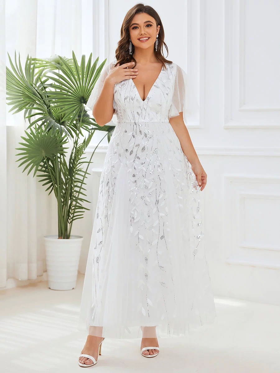 Plus Size Floor Length Formal Evening Gowns for Weddings #color_White 