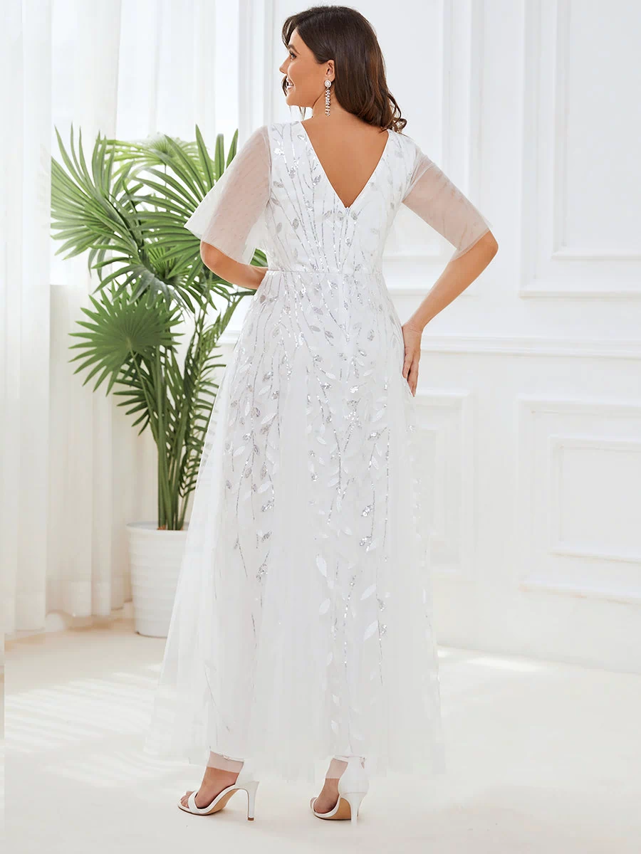 Plus Size Floor Length Formal Evening Gowns for Weddings #color_White 
