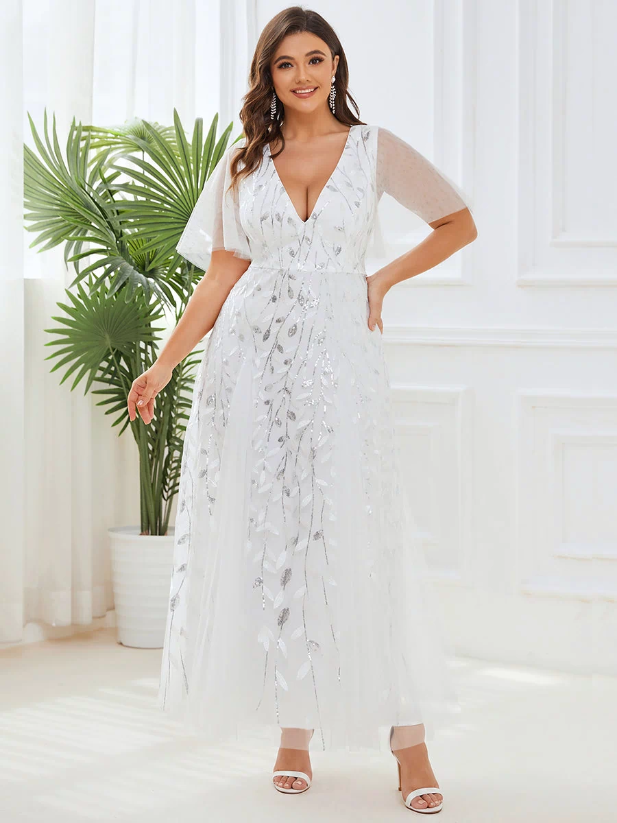 Plus Size Floor Length Formal Evening Gowns for Weddings #color_White 