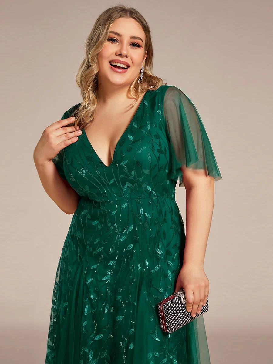 Plus Size Floor Length Formal Evening Gowns for Weddings #color_Dark Green 