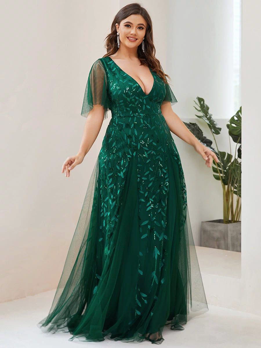 Plus Size Floor Length Formal Evening Gowns for Weddings #color_Dark Green 