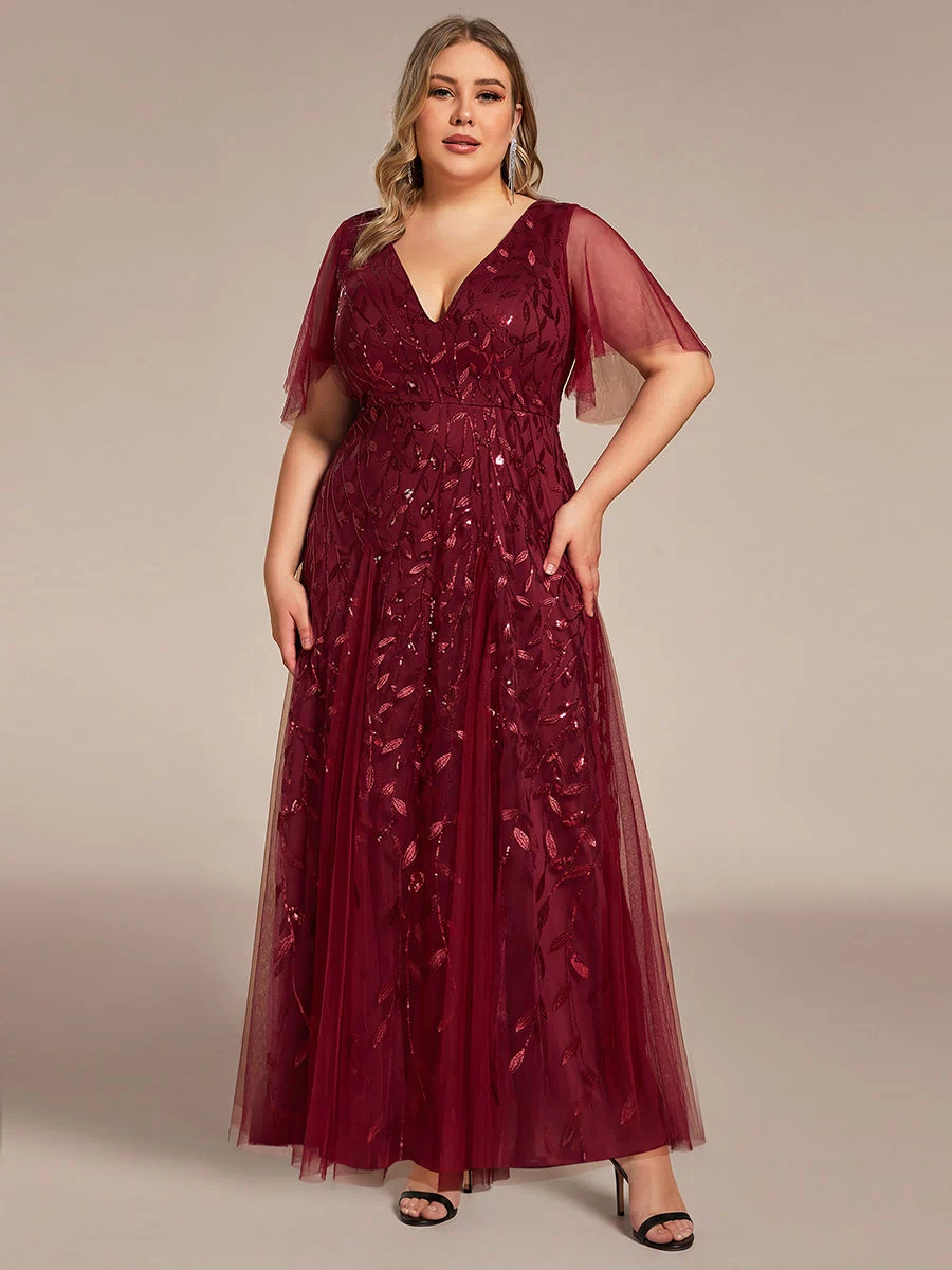 Plus Size Floor Length Formal Evening Gowns for Weddings #color_Burgundy