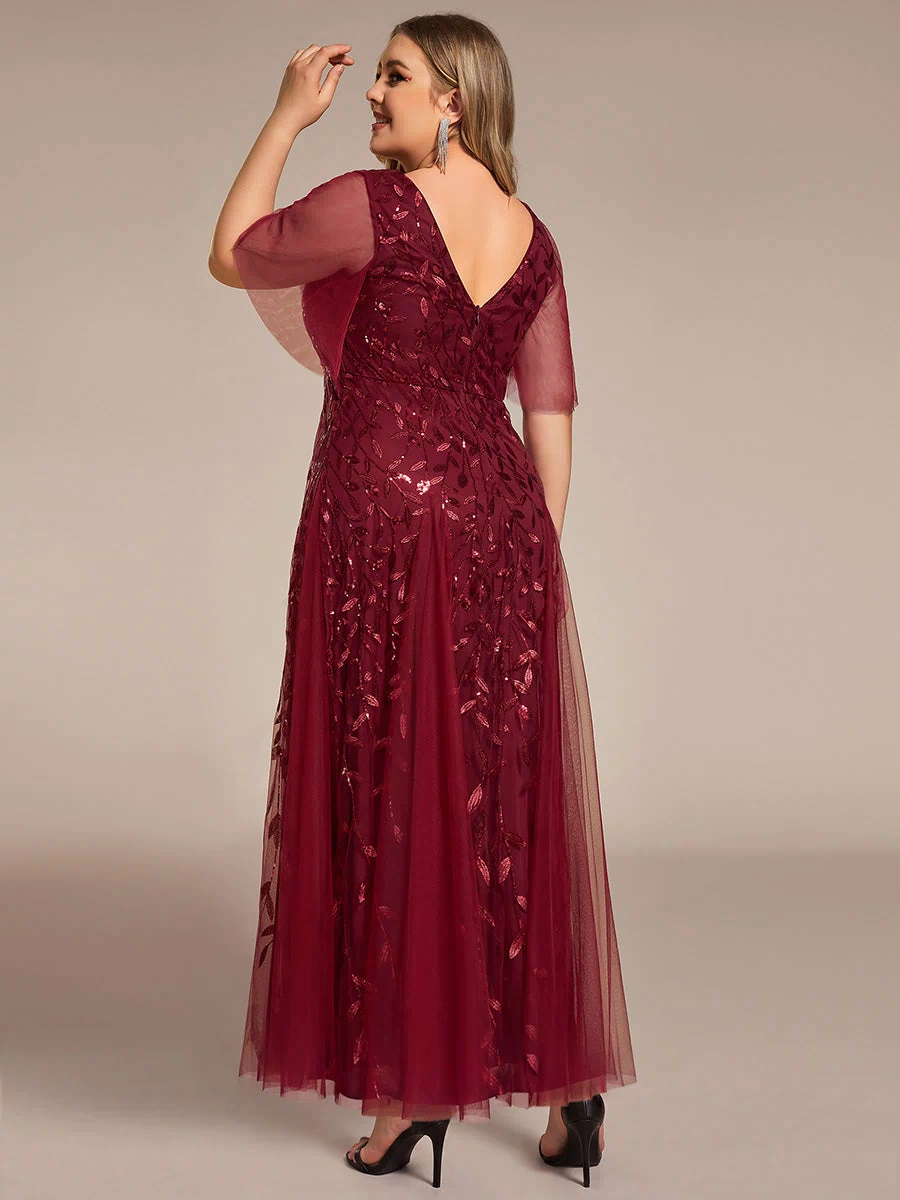 Plus Size Floor Length Formal Evening Gowns for Weddings #color_Burgundy
