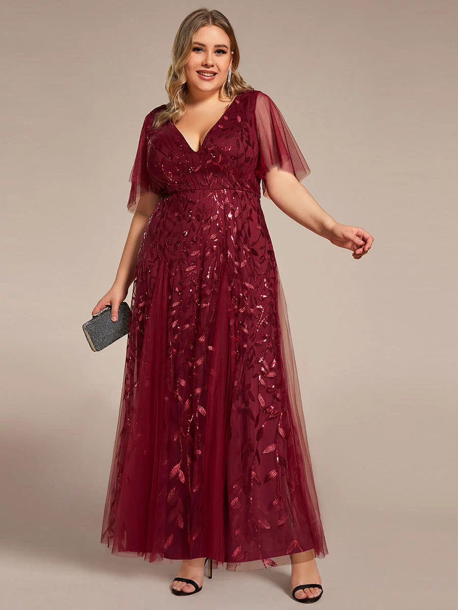 Plus Size Floor Length Formal Evening Gowns for Weddings #color_Burgundy