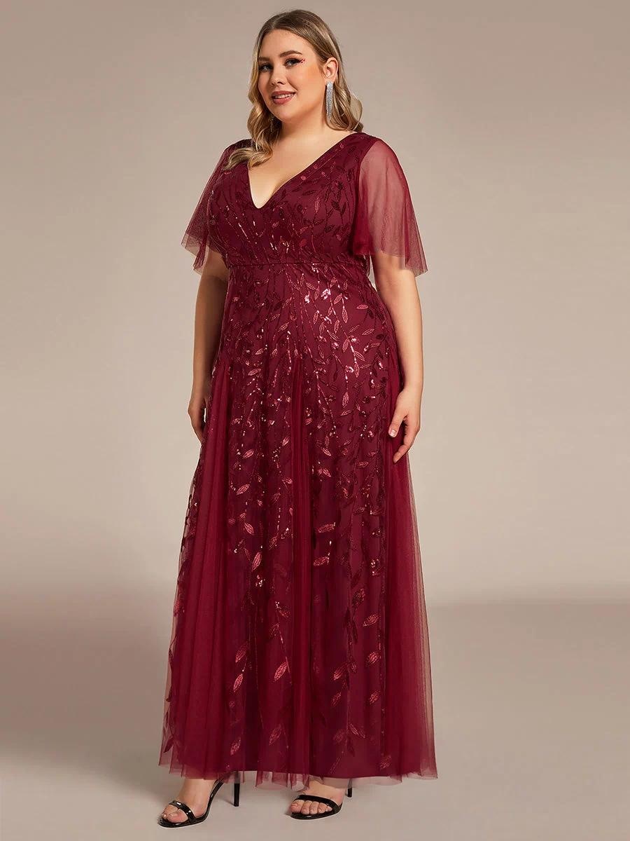 Plus Size Floor Length Formal Evening Gowns for Weddings #color_Burgundy