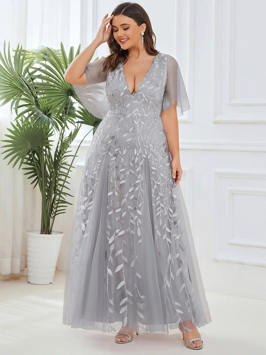 Plus Size Floor Length Formal Evening Gowns for Weddings #color_Silver