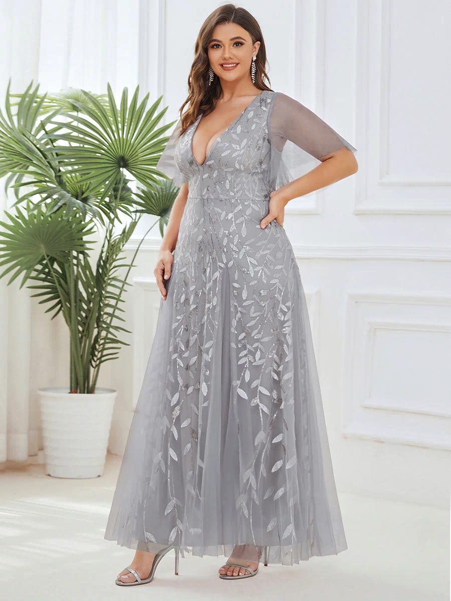 Plus Size Floor Length Formal Evening Gowns for Weddings #color_Silver