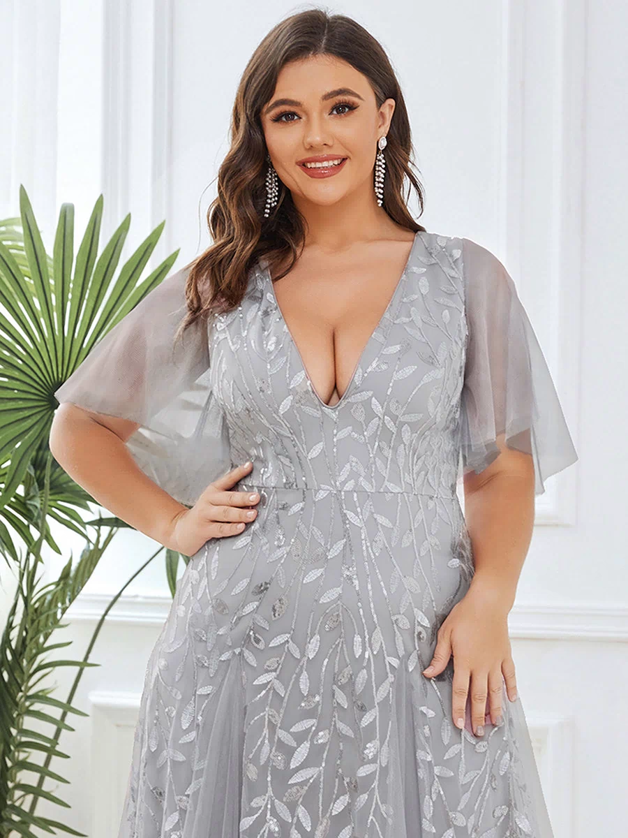 Plus Size Floor Length Formal Evening Gowns for Weddings #color_Silver