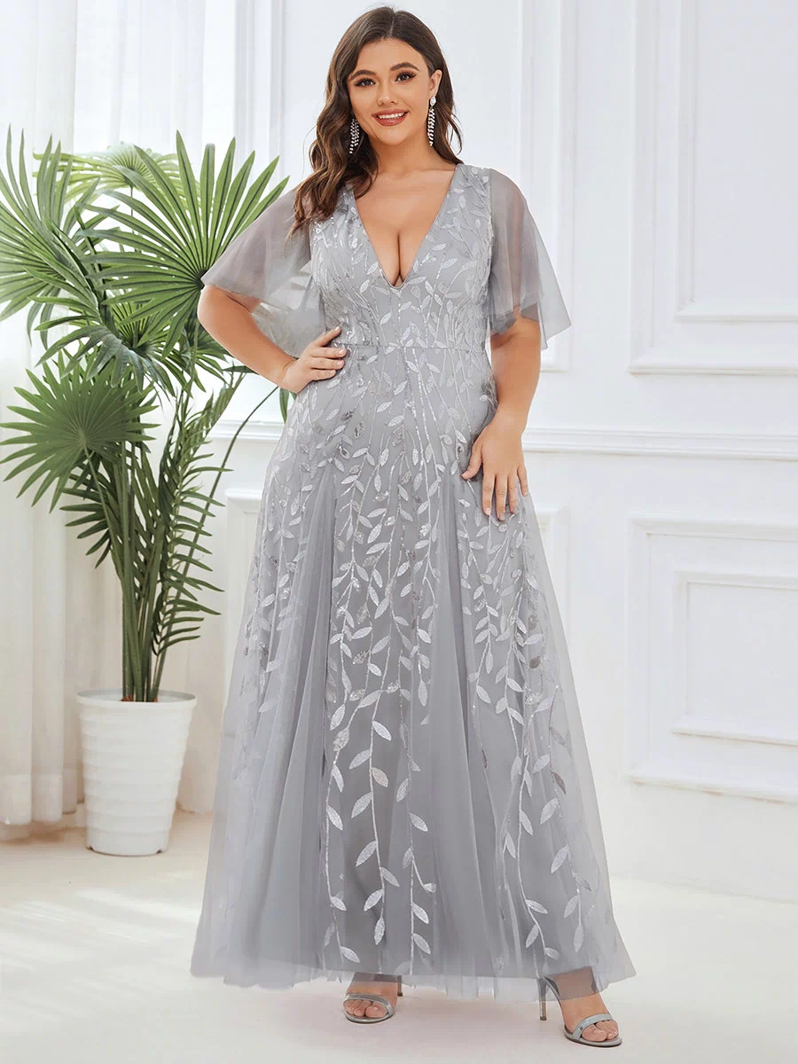 Plus Size Floor Length Formal Evening Gowns for Weddings #color_Silver