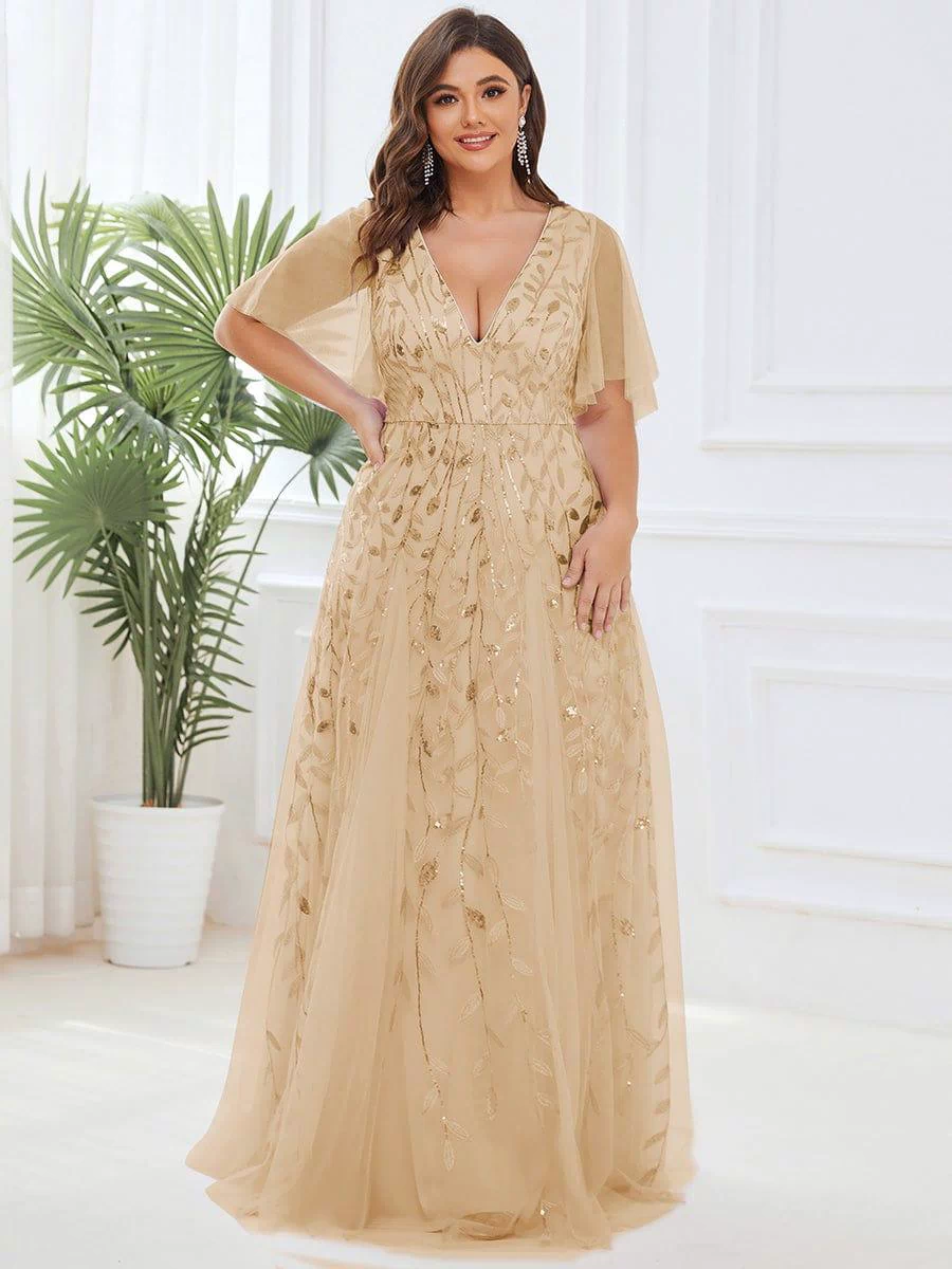 Plus Size Floor Length Formal Evening Gowns for Weddings #color_Gold