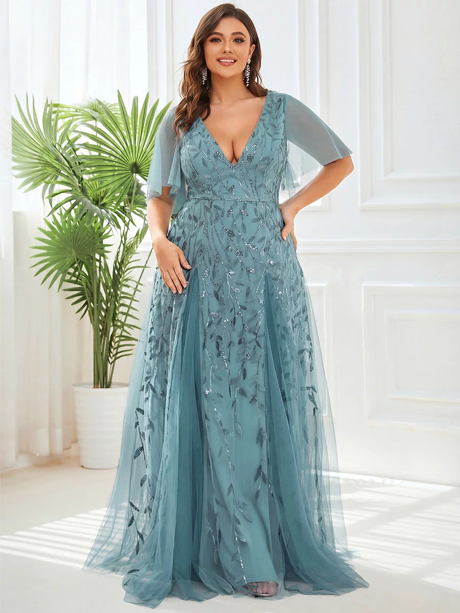 Plus Size Floor Length Formal Evening Gowns for Weddings #color_Light Teal