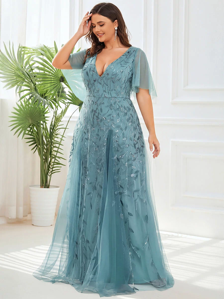 Plus Size Floor Length Formal Evening Gowns for Weddings #color_Light Teal
