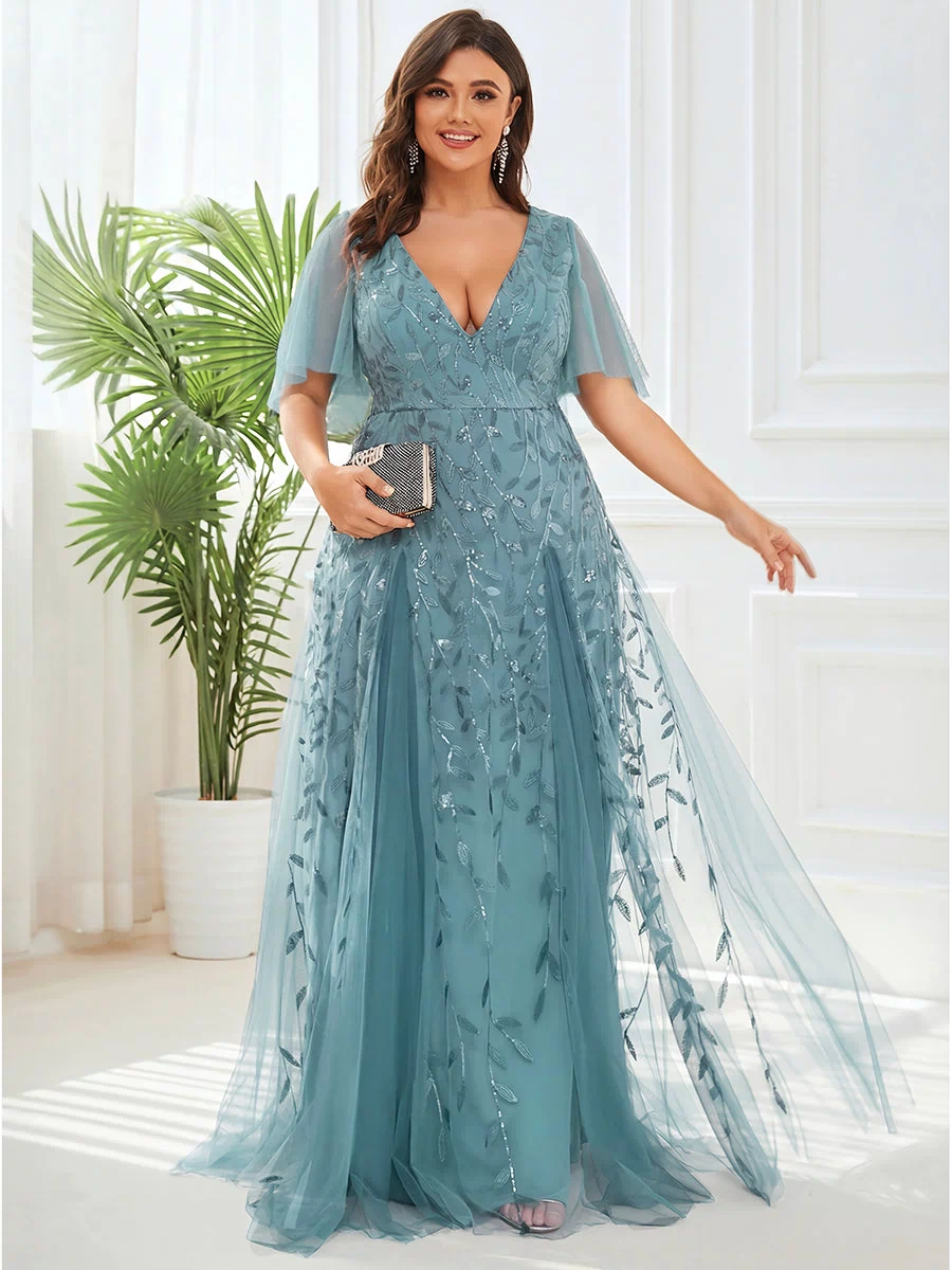 Plus Size Floor Length Formal Evening Gowns for Weddings #color_Light Teal
