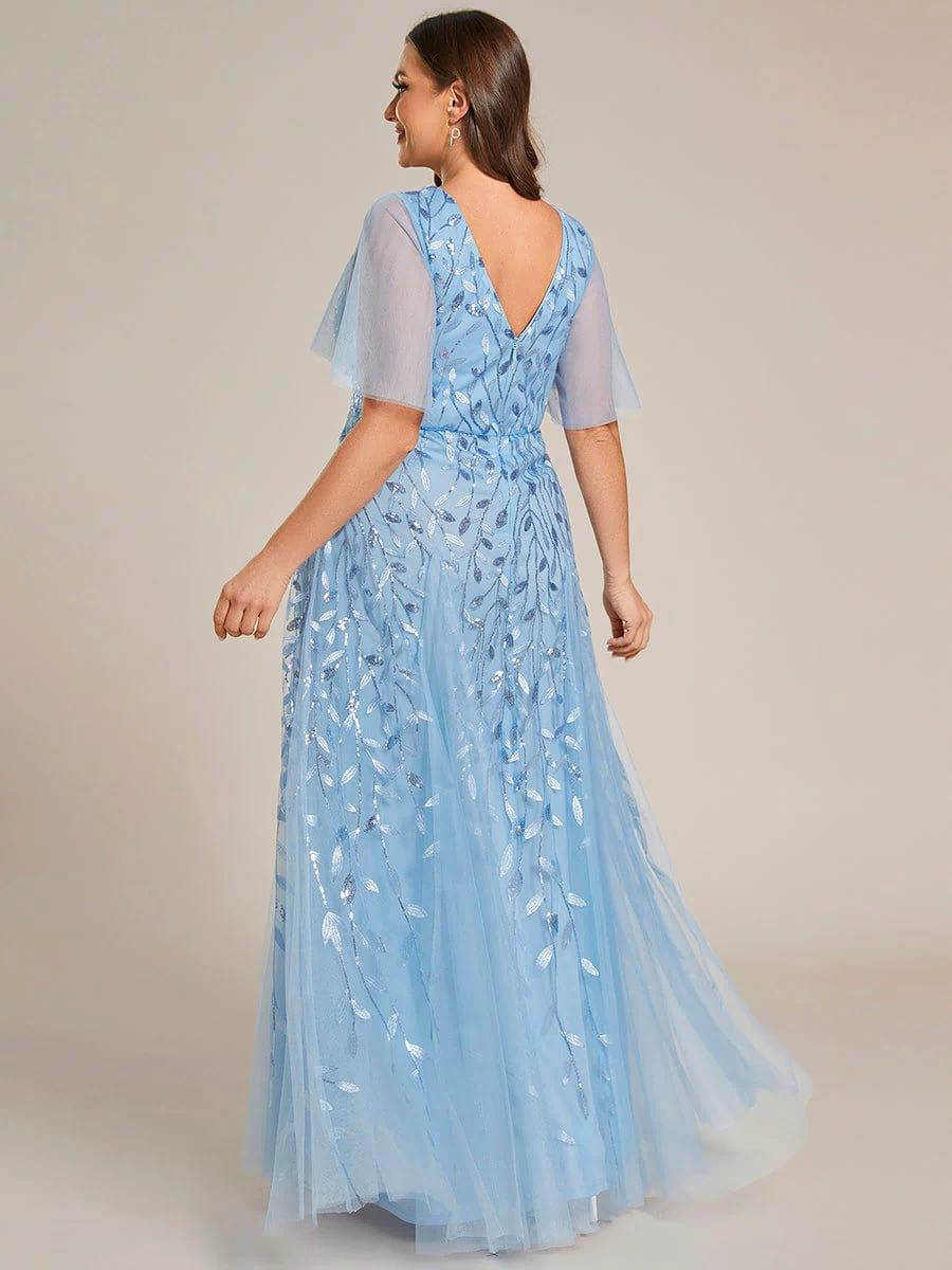 Plus Size Floor Length Formal Evening Gowns for Weddings #color_Sky Blue